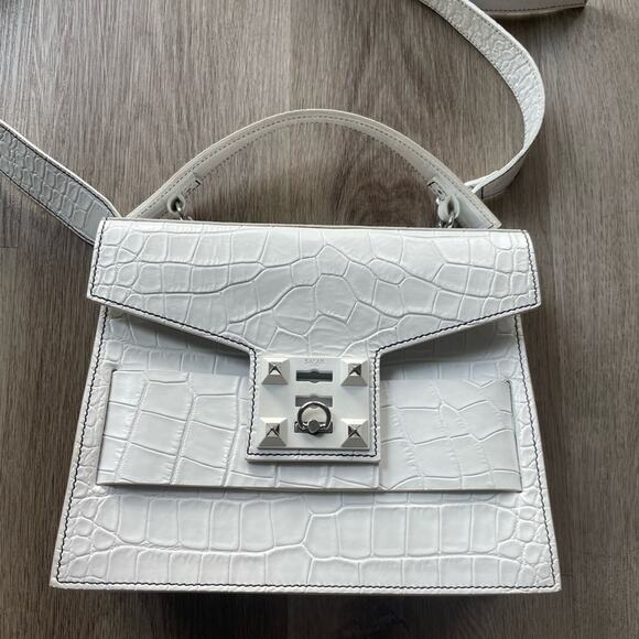 salar gigi white croc embossed leather crossbody shoulder bag purse handbag - Picture 8 of 8
